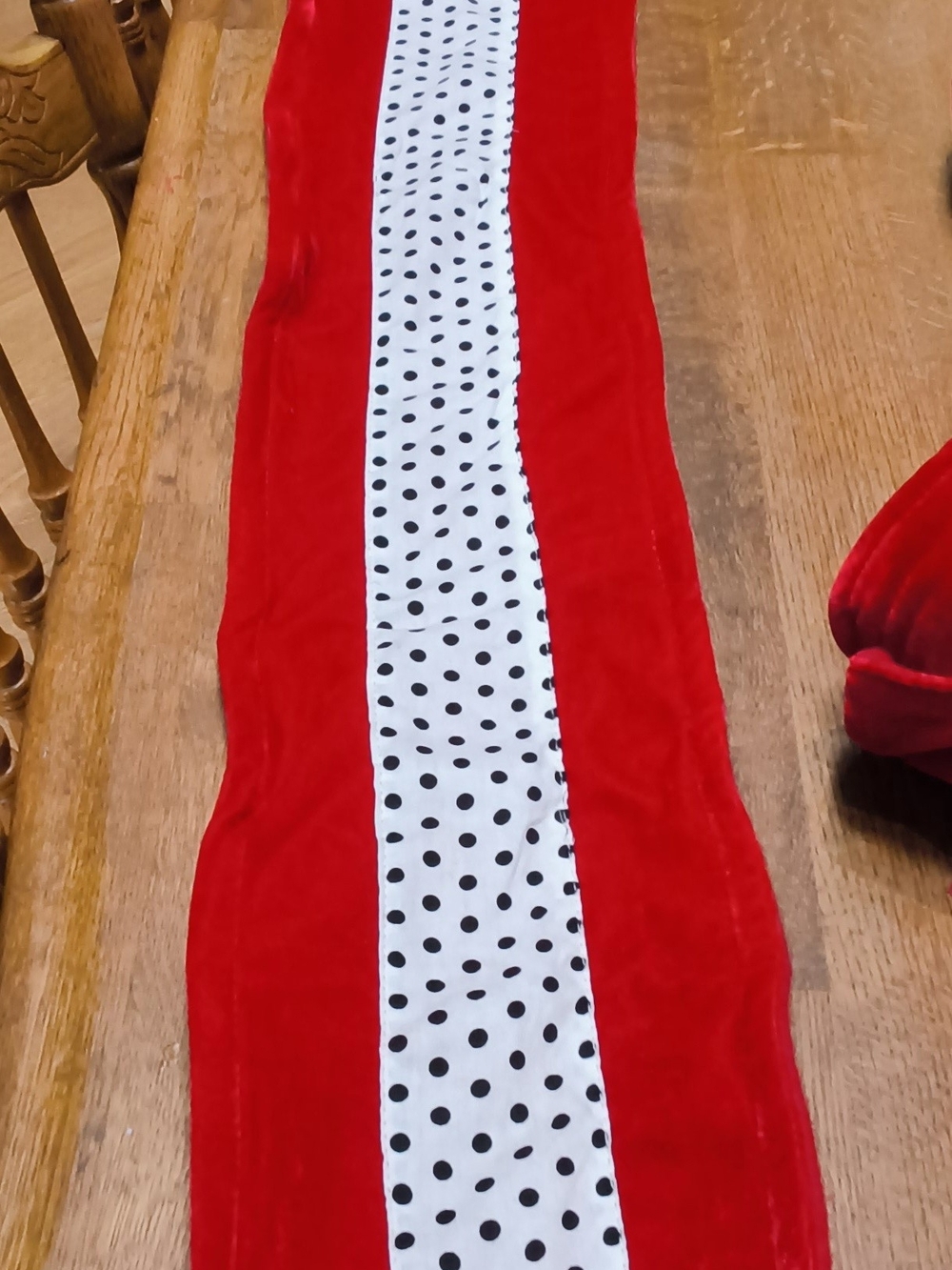 Red Velvet Table Runner with Polka Dot Center